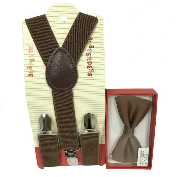 DARK BROWN Toddler Kids Boys Girls Baby Suspenders and Bow Tie Matching Combo Set
