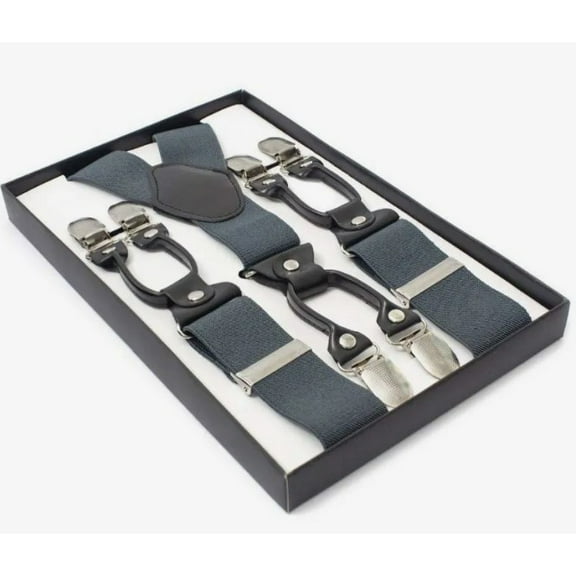 DARK GRAY Mens Womens Adjustable Elastic Y Back Style GIFT BOX Suspenders 6 Clips