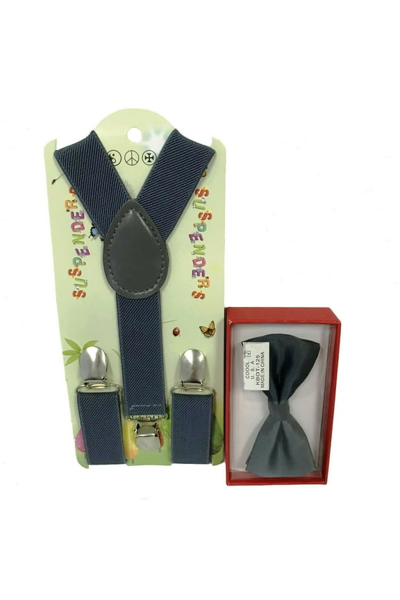 DARK GRAY Toddler Kids Boys Girls Baby Suspenders and Bow Tie Matching Combo Set