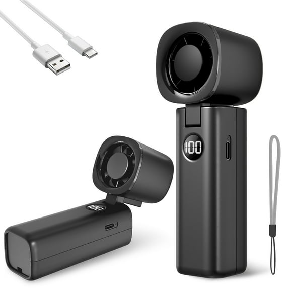 DAKINGS Portable Fan with 5 Wind Speed, Handheld Fan with 4000 Mah High Capacity Battery, Mini Fan with 90° Adjustable Angle, 2 in 1 Personal Fan for Outdoor Activities, Travel, Working