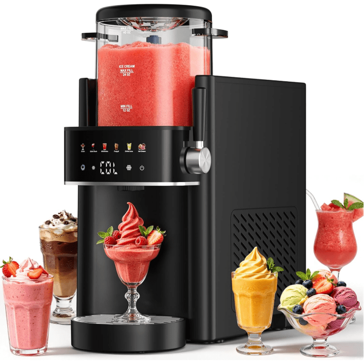 DARKIRON Slushie Machine, Ice Cream Maker, Slushy Machine for Home and Families, No ice needed with Rapid Chill & Temperature Control, Multi-function for Margarita, Frappé, Easy to Clean (Black)