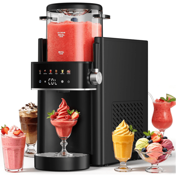 DARKIRON Slushie Machine, Ice Cream Maker, Slushy Machine for Home and Families, No ice needed with Rapid Chill & Temperature Control, Multi-function for Margarita, Frappé, Easy to Clean (Black)