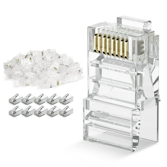 DARKROCK Cat6 RJ45 Connectors 100-Pack for Ethernet Cables - Compatible with Cat6/Cat5/Cat5e, Strong Antioxidant Performance, 24-26AWG/Flat Network Cables, RJ45 Keystone Inline Coupler.
