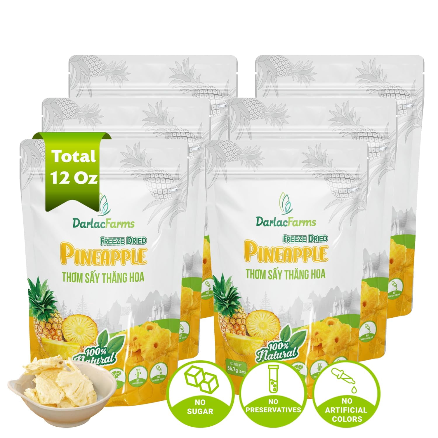 DARLAC FARMS Freeze Dried IRF13 Pineapple Slices, Pack 6, No Sugar ...