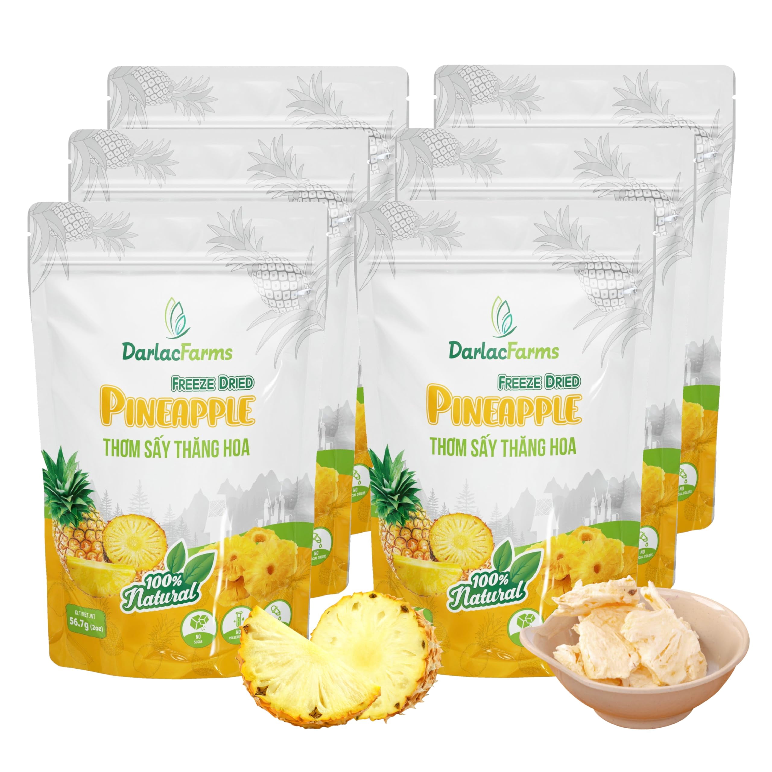 DARLAC FARMS Freeze Dried RRF12 Pineapple Slices, Pack 6, No Sugar ...