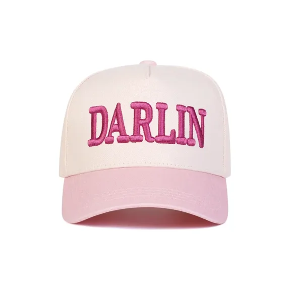 DARLIN Embroidered Trucker Hat, Adjustable Snapback Cap with Bold Statement, Trendy Baseball Hat for Women, Perfect for Casual Outfits, Vacations, Festivals and Everyday Streetwear