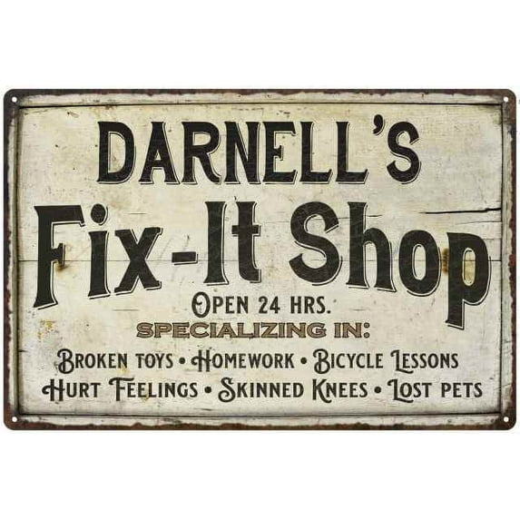 DARNELL'S Fix-It Shop Sign Grandpa Dad Wall Decor 12 x 18 Matte Finish Metal 112180006479