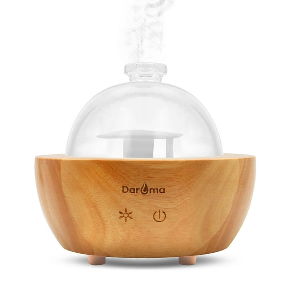 DAROMA LIFE 200ml Glass Essential Oil Diffuser, Brown Real Wood Base Ultrasonic Aromatherapy Humidifier