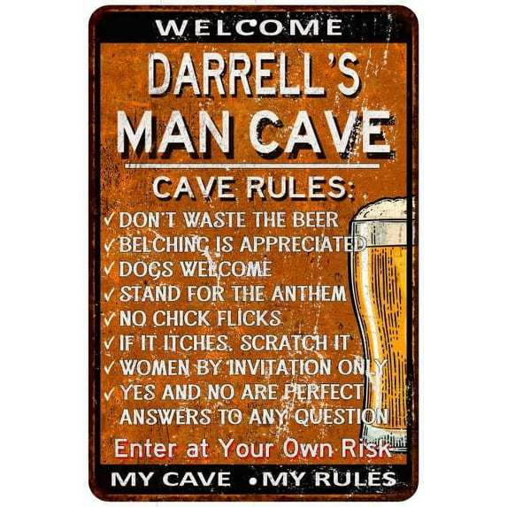 DARRELL'S Man Cave Rules Rusty Sign Garage Decor 12 x 18 Matte Finish Metal 112180051387