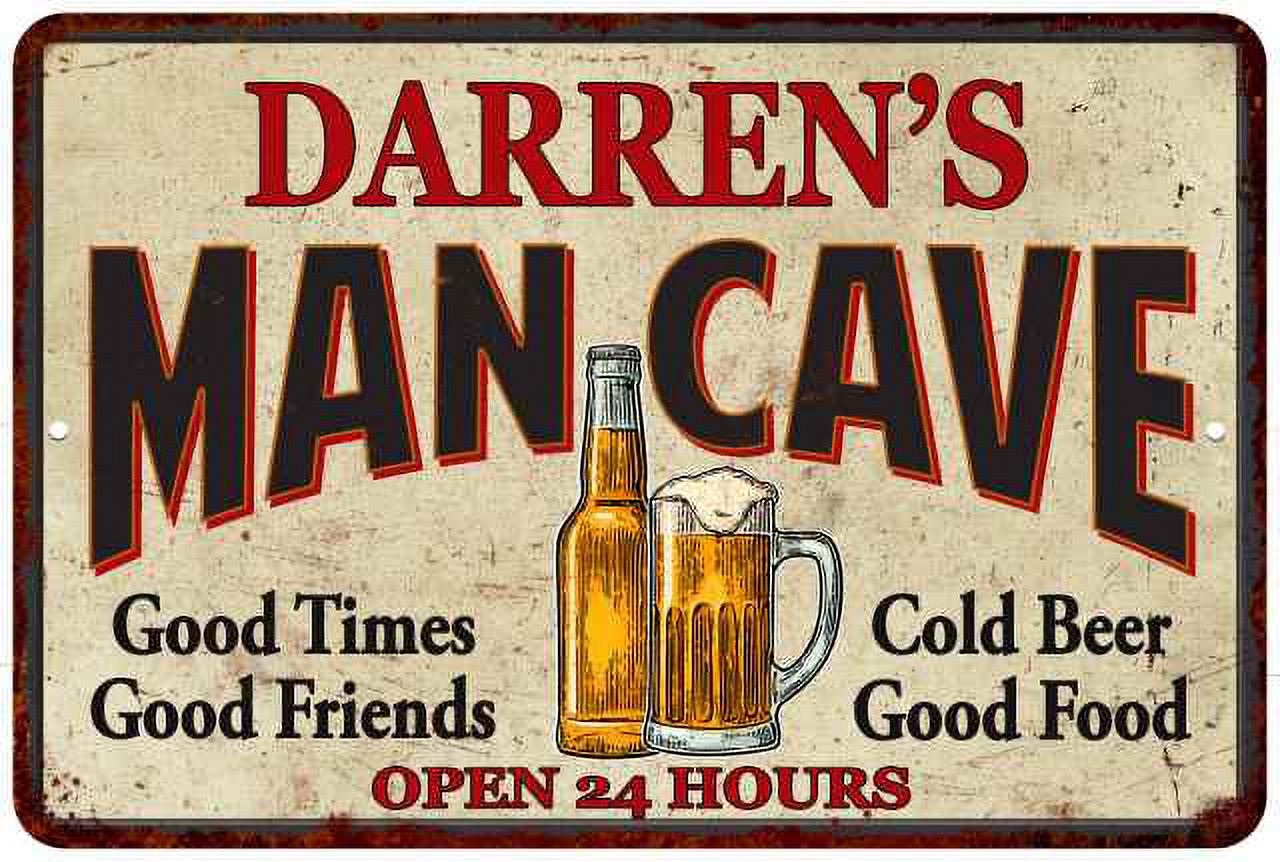 DARREN'S Man Cave Gift Metal Sign 8 x 12 Matte Finish Metal ...