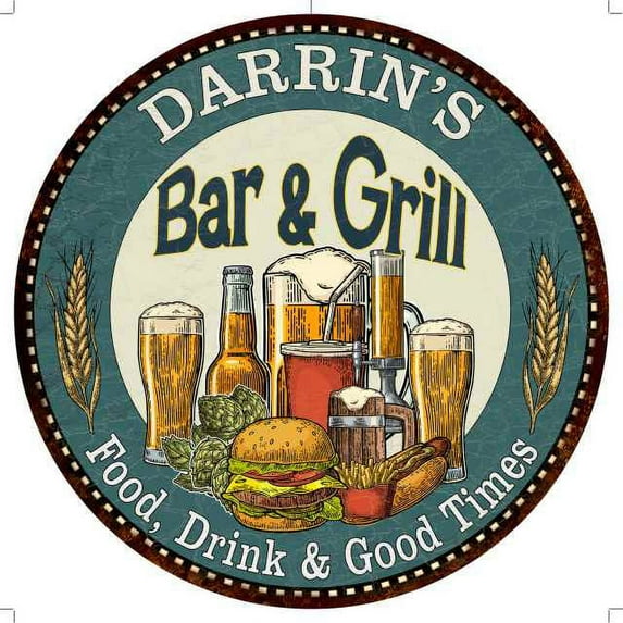 DARRIN'S Bar and Grill 12" Round Metal Sign Kitchen Wall Decor 200120023263