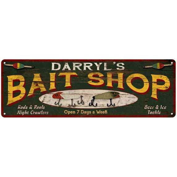 DARRYL'S Bait Shop Sign Wood Look Man Cave Den Gift 6x18 Metal 206180024235