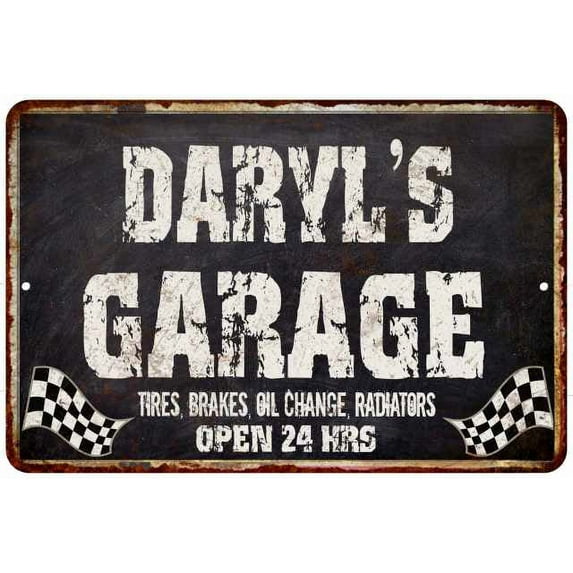 DARYL'S Garage Black Grunge Sign 12 x 18 Matte Finish Metal 112180005149