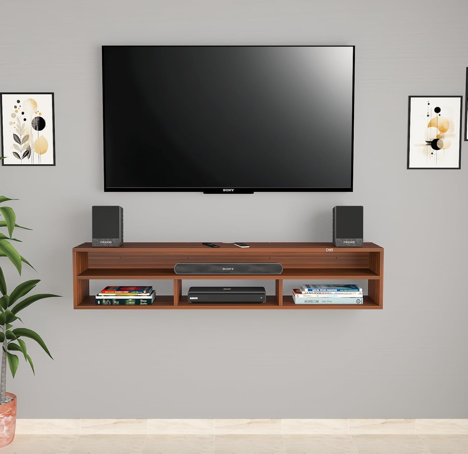 DAS August Wall Mount Engineered Wood TV Entertainment UnitTv Rack Set ...