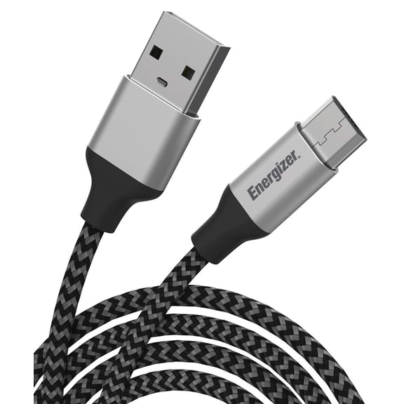 Energizer Ultimate Android Charger Micro USB Cable 6ft Fast Charging USB Syncing Cord Metal Tip Nylon Braided, Black 6 Feet