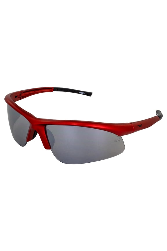 Ambassador Wrap Around Motorcycle Sunglasses Metallic Red Frame w/ Smoke Lens