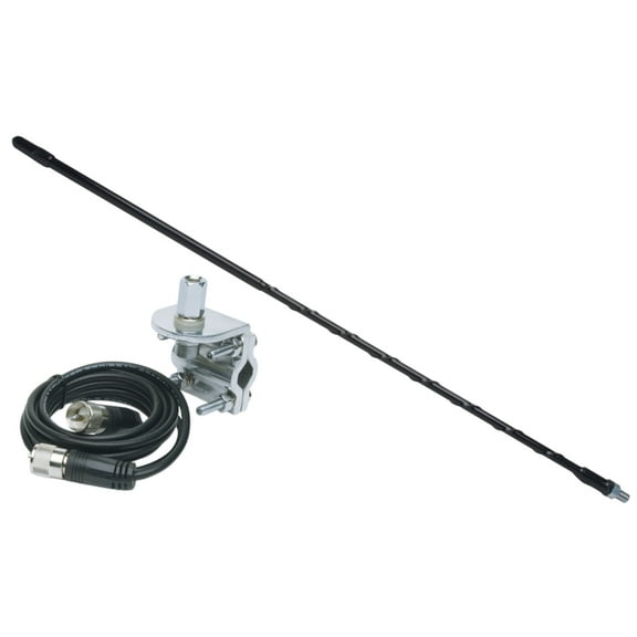 Solarcon 2' Top Loaded Fiberglass CB Antenna with Mirror Mount & Cable - 750 Watt Black