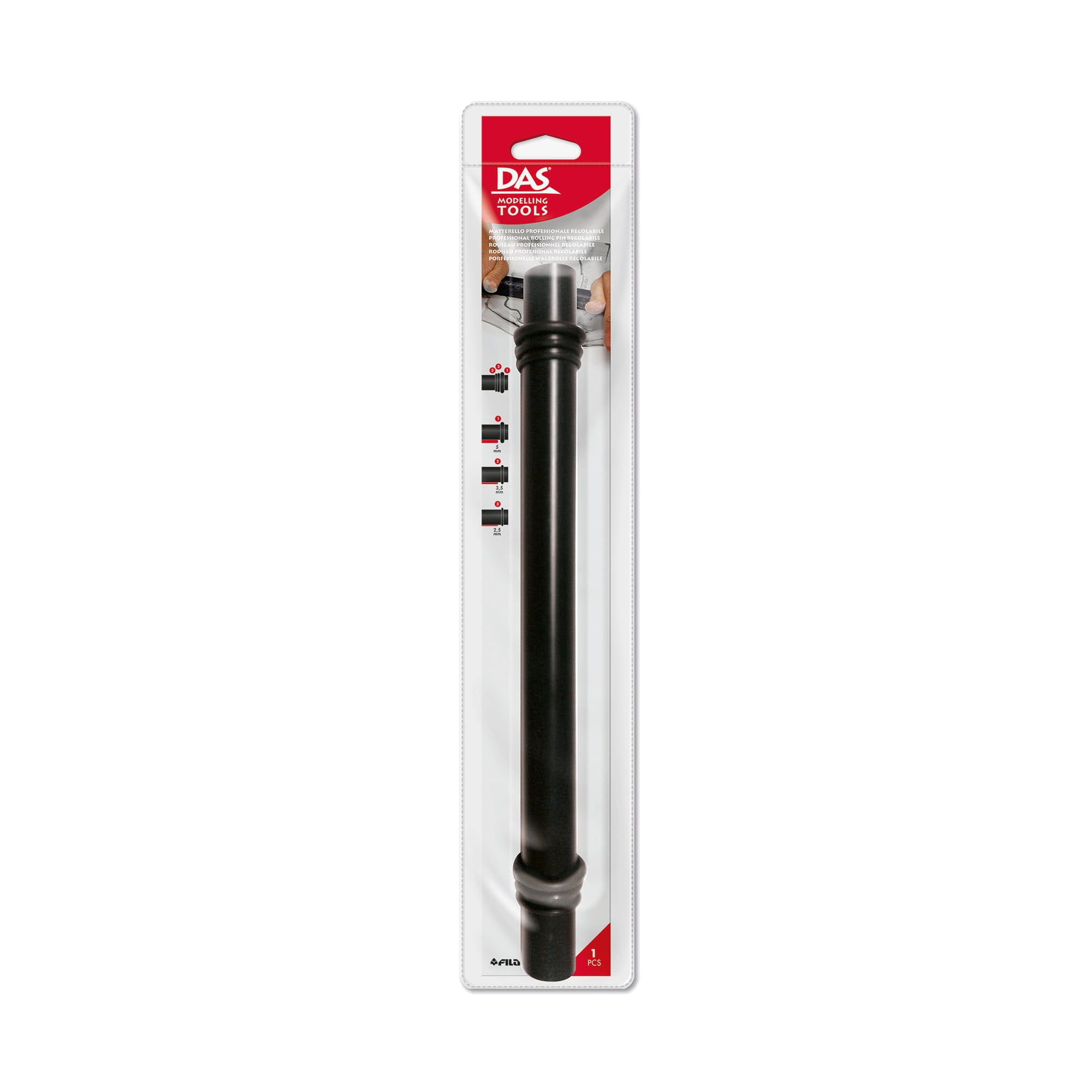 DAS® Clay Modelling Tool, Black, Rolling Pin with 3 Diameters, 1 Each