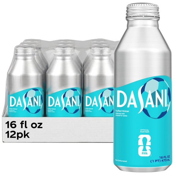 Dasani Purified Water Aluminum Bottle, 16 fl oz 12 pack