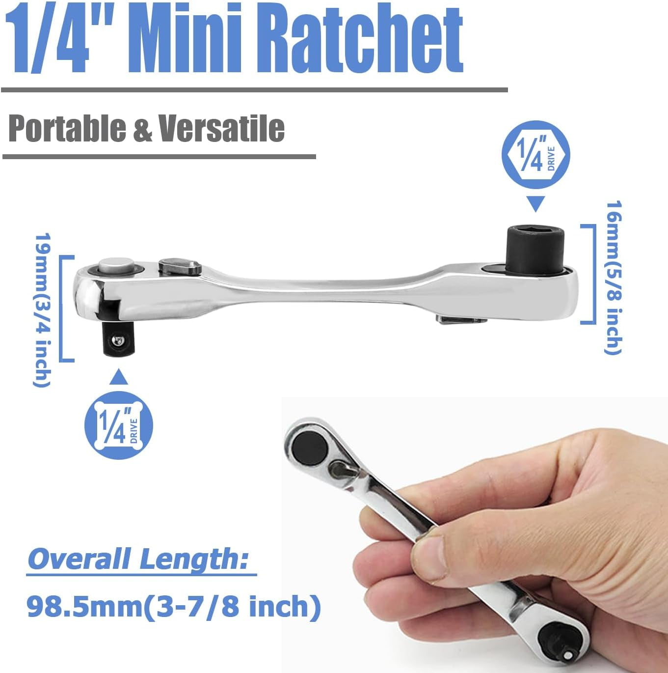 DASAW-1/4 Inch Mini Ratchet Wrench, 72 Teeth Drive Ratchet Double ...