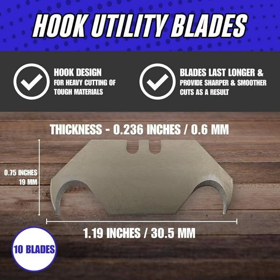 DASAW-1-pack (10 pieces) Hook Blades, Replacement Hook Knife Blades, Dual-curve Utility Knife Blades Fit for Roofing and Flooring Materials