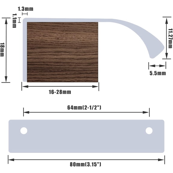 DASAW-10 Pack Finger Edge Pull, 80mm/3.15" Arc Aluminum Concealed Handle, Back Mount Finger Edge Tab Pull for Kitchen Door Drawer Cabinet with Screws and Screwdriver - Silver