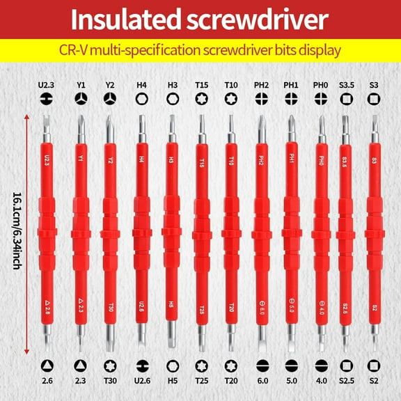 DASAW-1000V Insulated Electrician Screwdriver Set,26-Pieces Electrical Screwdriver Set,CR-V Magnetic Screwdriver Tool Set,Electrician Tools Phillips Slotted Torx Hex Square with Voltage Tester