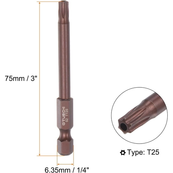 DASAW-10pcs T25 Torx Bit 1/4" Hex Shank 3" Length Magnetic Security Star Screwdriver Power Tool, Red