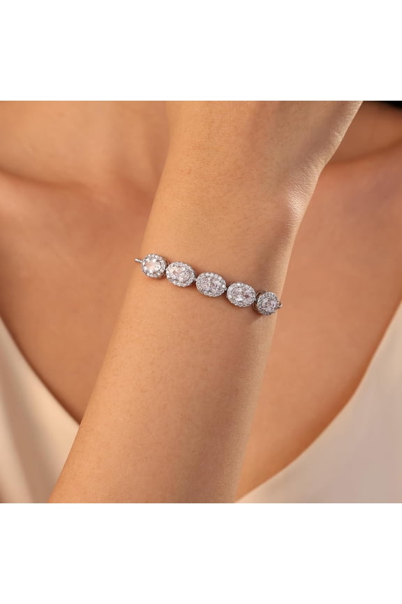 -18K Gold Plated Tennis Bracelet for Women with Sparkling Zirconia Stones, Adjustable Size, Elegant Gift for Wedding, Party, Mom, Girlfrined, Wife, Birthay, Chrismas