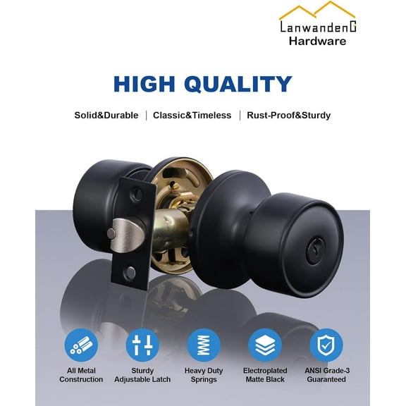 DASAW-(2 Pack) Keyed Alike Entry Door Knob with Lock, Interior and Exterior Door Lock, Matte Black Door knobs with Lock for Bedroom/Bathrooom
