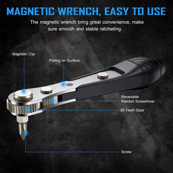 DASAW-25pcs Mini Ratchet Wrench Screwdriver Bit Set with 1/4" Hex Bits CNC machined S2 Steel, 36-Tooth Gear Offset Reversible, 90 Degree Right Angle Drive Handle, Magnetic Bit Holder