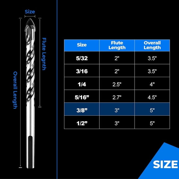 DASAW-3/8" Concrete Drill Bit & Masonry Drill Bit Set(2PCS), Carbide Tip Drill Bit Set for Tile, Brick, Cement, Concrete, Glass, Plastic, Cinder Block, Wood etc