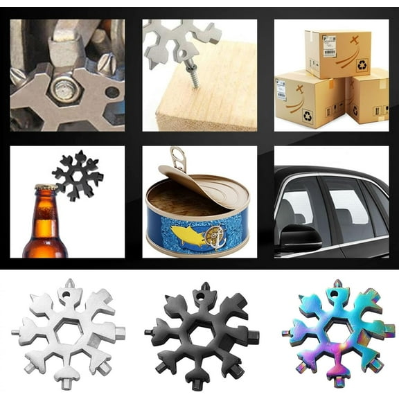 DASAW-3 Pack 18-in-1 Snowflake Multi Tool, Stainless Steel Snowflake Multi-Tool Bottle Opener/Flat Phillips Screwdriver Kit/Wrench, 18 in 1 Stainless Multitool (Standard, Stainless)