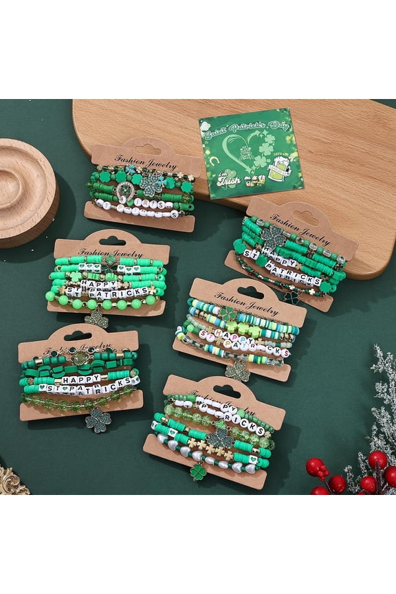 -36 Pcs Holiday Bracelets for Women Teen Girls Gifts Easter Mother's Day Christmas St. Patrick's Day Mardi Gras Bracelets Stackable Stretch Friendship Bracelets Set