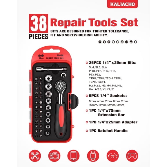 DASAW-38pcs Magnetic Ratcheting Wrench and Precision Screwdriver Set, Mini Electronics Tool Kit with Screw Extractor, Ideal for Watch, Mobile Phone, Computer Maintenance