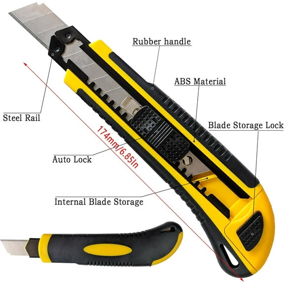 DASAW-4-Pack 18mm box cutter retractable Construction knife Utility Knife Exacto knife,Rubber handle,10 SK5 Snap Off Blades-2051