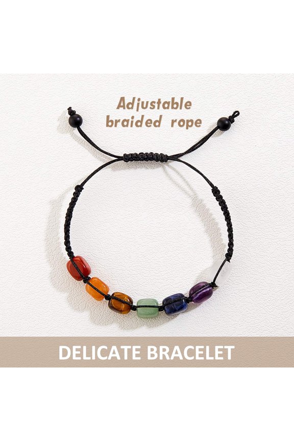 -4 Pcs 7 Colored Chakra Bracelets for Women Men Colored Chakra Bracelets for Gifts Crystal Stretch Yoga Braided Rope Bead Reiki Wristlets