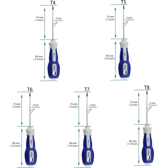 DASAW-5Pcs Magnetic Torx Screwdrivers Set with Comfortable Handle, Steel Torx Driver Screwdriver Set Repair Tool, (T4, T5, T6, T7,T8), Blue