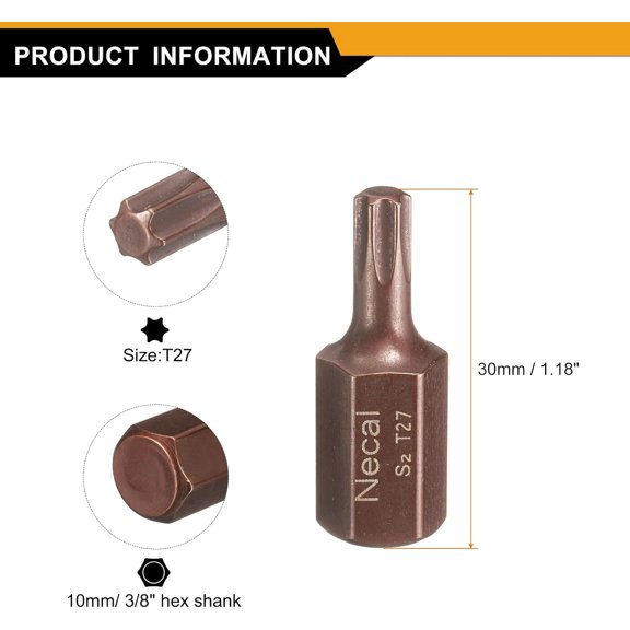 DASAW-5pcs T27 Torx Screwdriver Bit 10mm Hex Shank 30mm Length Magnetic Security Tamper Proof 6 Point Head Hex Bits S2 Steel Screw Driver Bit
