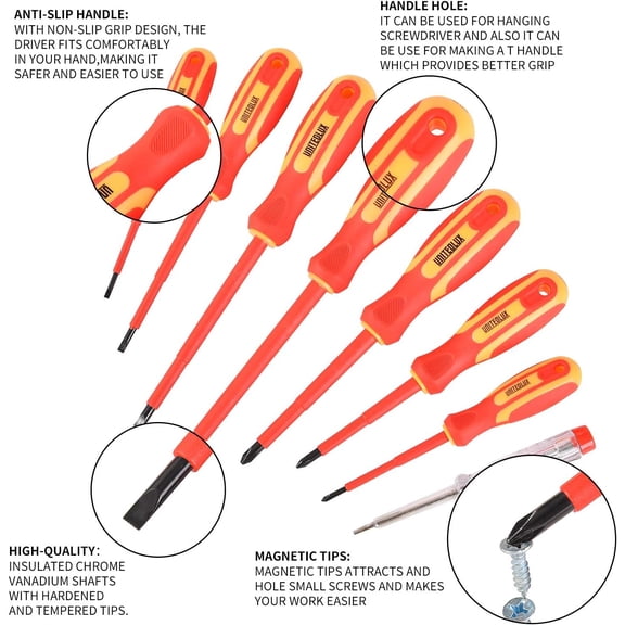 DASAW-8-Piece 1000V Insulated Screwdriver Set, Magnetic Tips 3-Piece Phillips and 4-Piece Slotted CR-V Screwdriver Set, 1 Piece Electric Pen with Case