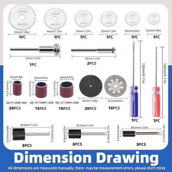 DASAW-94Pcs Sanding Drum and Cutting Wheel Kit, 80/120/240 Grit Drum Sander Sanding Sleeves with Drum Mandrels, Circular Saw Blades, Resin Cutting Discs, Diamond Cutting Wheels with Screwdrivers Set