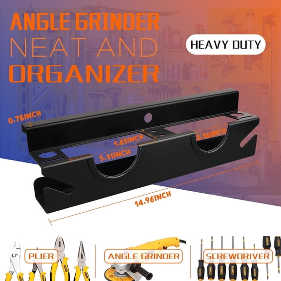 DASAW-Angle Grinder Rack, Solid Steel Utility Storage Holder with 2 Bay, Heavy Duty Wall Mount Storage Metal Shelf Holder with Cord Hanger for Angle Grinders, Cutters, Polishers, Screwdriver