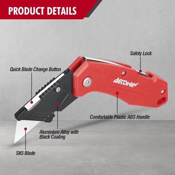 DASAW-BECOWIN 2-PACK Folding Utility Knife, Light Weight Plastic Box Cutters with SK5 Quick Change Blades, Foldable Pocket Box Opener Knife for Cardboard, Boxes and Cartons