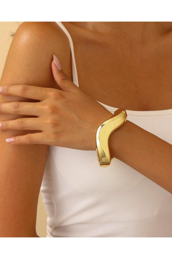 -Bangle Bracelets for Women | 14K Gold Plated Trendy Wide Bracelets | Hinged Arm Cuff Bangles Chunky Bracelet for Women