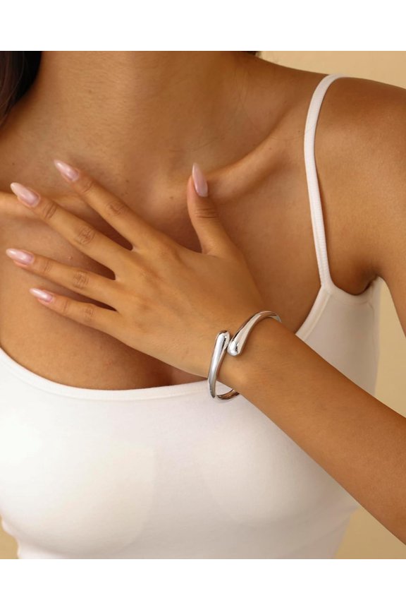 -Bangle Bracelets for Women | 14K Gold Plated Trendy Wide Bracelets | Hinged Arm Cuff Bangles Chunky Bracelet for Women