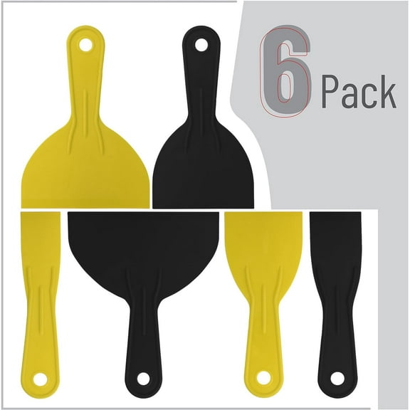 DASAW-Bates 6 Pack Plastic Putty Knife Set - Black & Yellow, Paint Scraper, Spackle Tool, Spreader