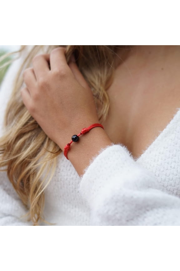 -Black Tourmaline Red String Bracelet Handmade Kabbalah Evil Eye Protection Amulet with Adjustable Cord | Unisex Spiritual Jewelry Gift for Men & Women