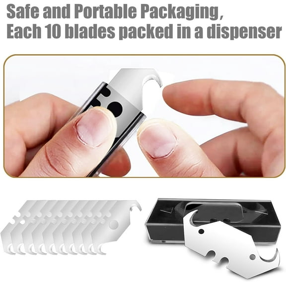 DASAW-Box cutter Utility knife Hook Blades refills 60 Pack, Standard Size Utility Knife Refill Blades, Heavy Duty SK5 Hooked Razor Replacement Hook Blades