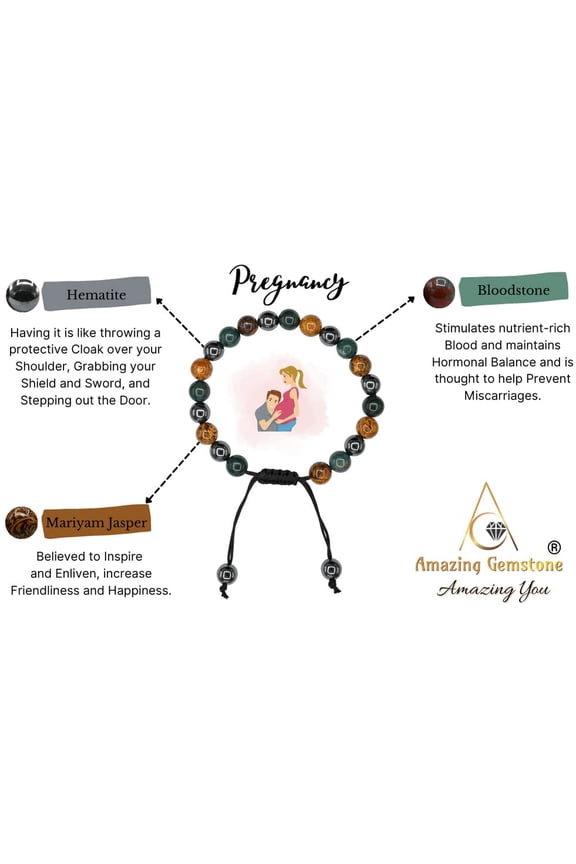-Bracelet for Pregnant Mom Daughter - Hematite Mariyam Jasper Bloodstone Bracelet Set for Men Women Healing Calming Anxiety Stress Relief Gifts Pulseras Para Hombres Mujer (Adjustable)