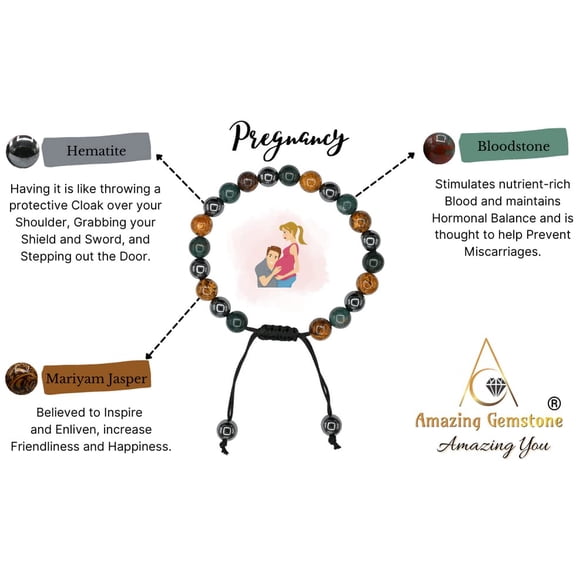 DASAW-Bracelet for Pregnant Mom Daughter - Hematite Mariyam Jasper Bloodstone Bracelet Set for Men Women Healing Calming Anxiety Stress Relief Gifts Pulseras Para Hombres Mujer (Adjustable)